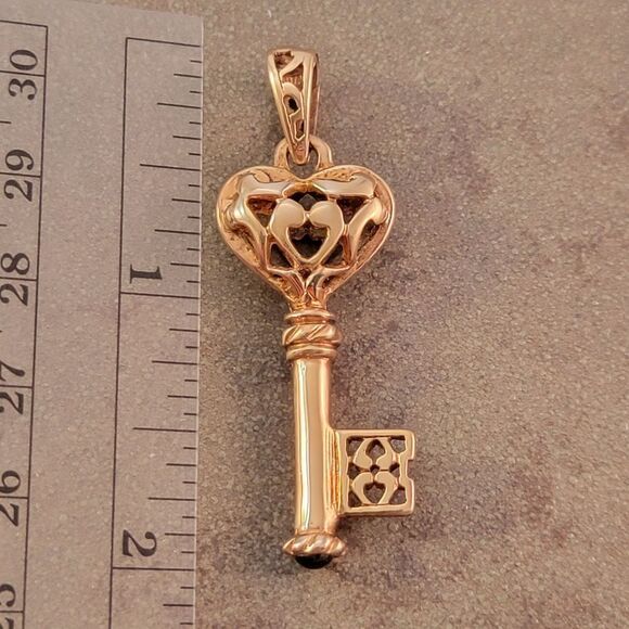 Gold Over Sterling Filigree Heart Key Pendant - Picture 5 of 7